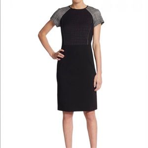 Lafayette 148 New York Black Bodycon Cap Sleeve Crocodile Print Above Knee Dress
